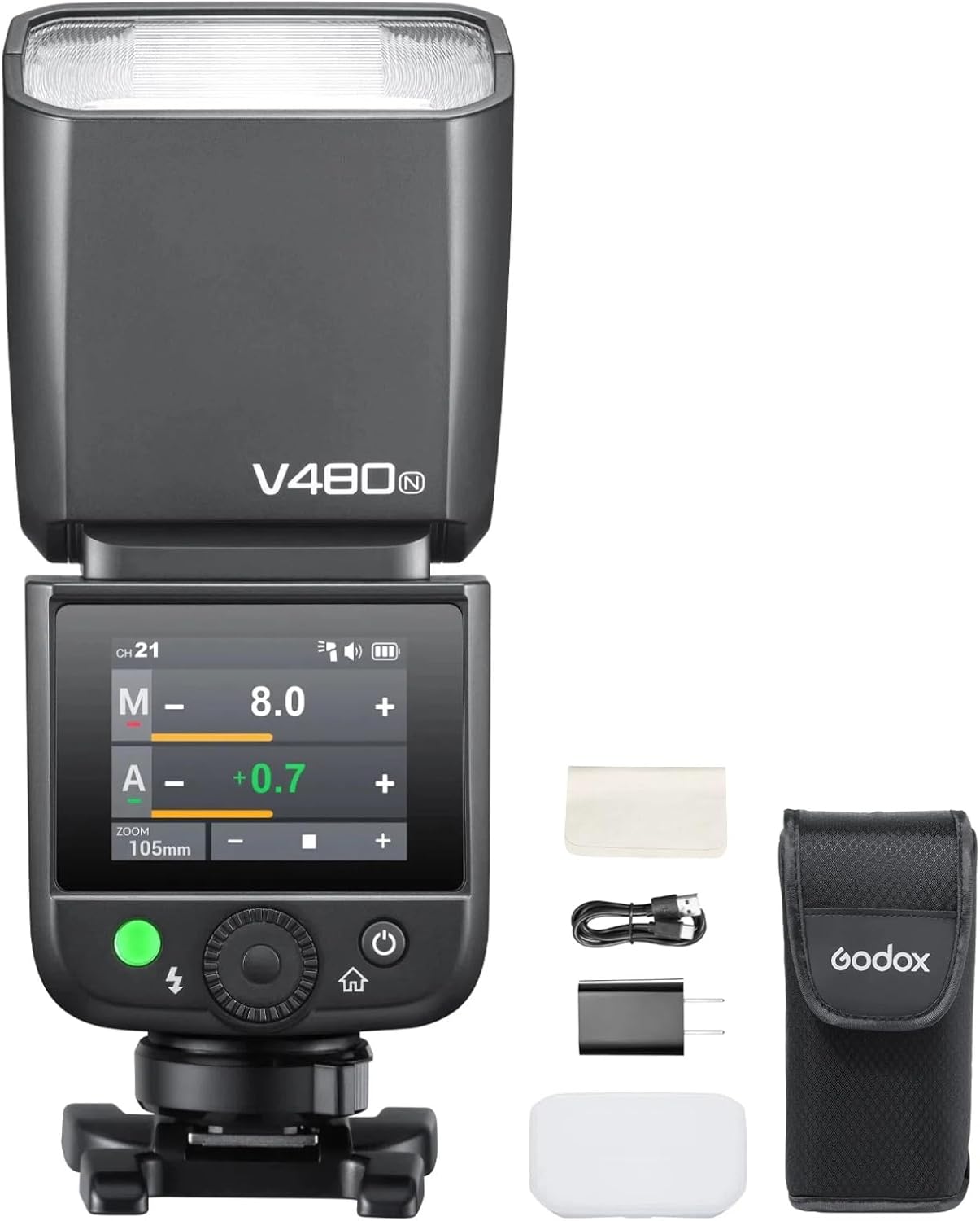 Godox V480-N Flash for Nikon: GN50 Output, Touchscreen Control
