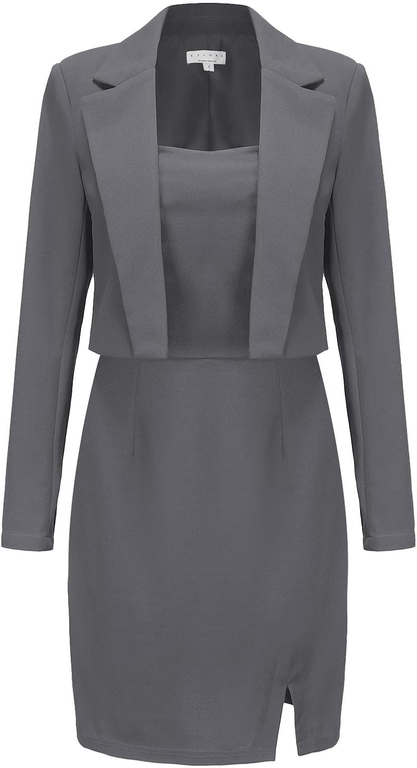 EXLURA Women's Professional Business Blazer Dress Suit Set