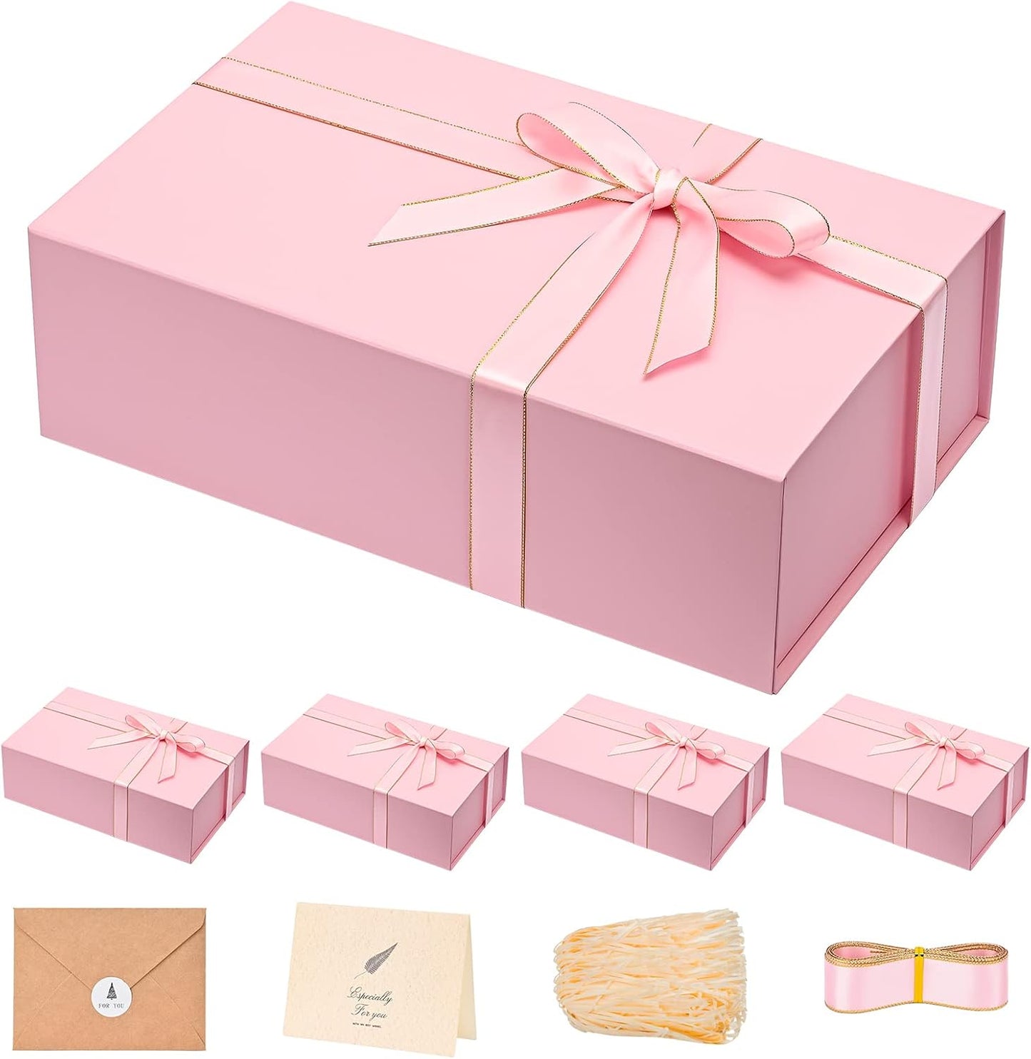 LIFELUM Pink Gift Boxes with Lids for Presents - 5 Pack