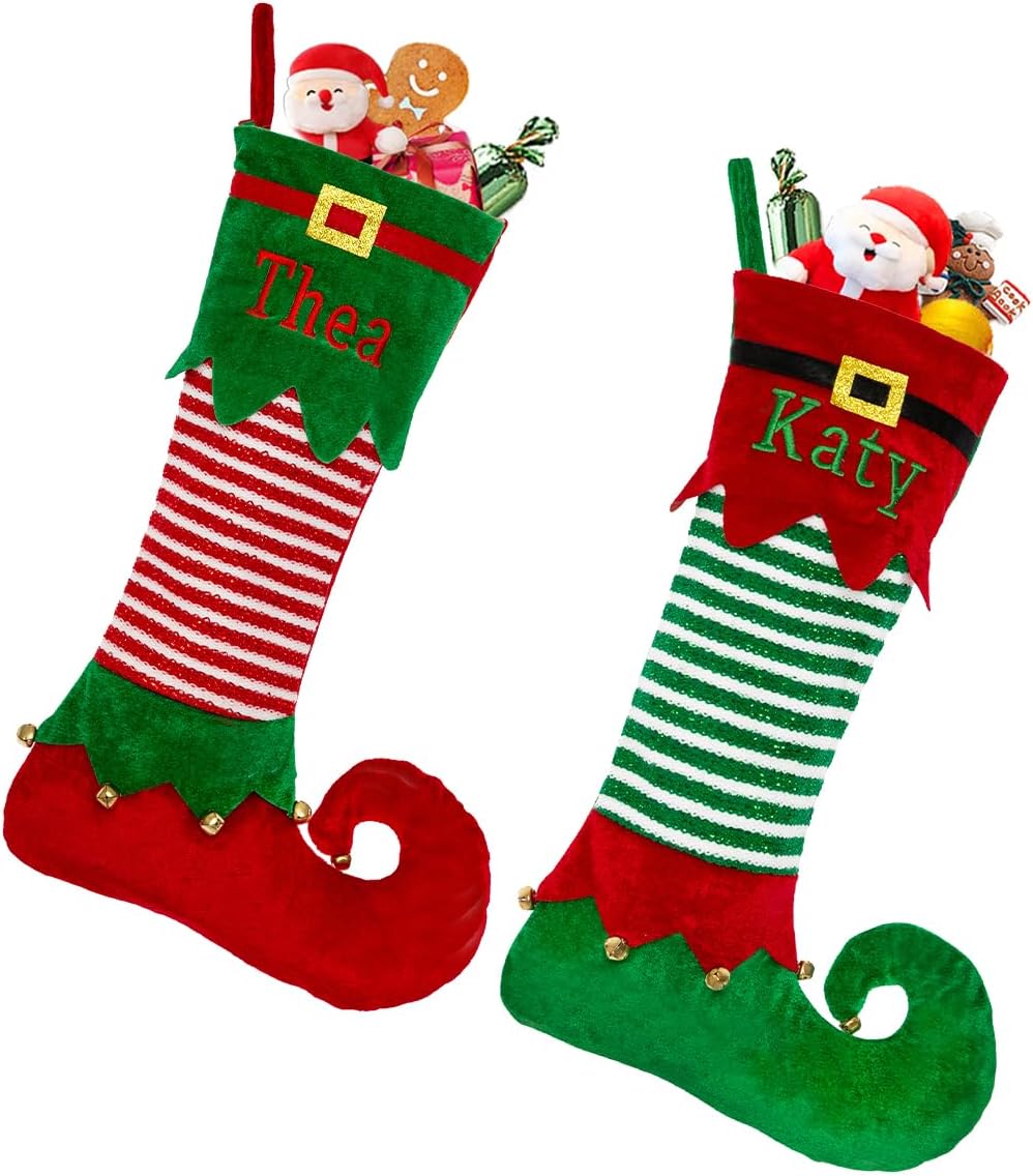 Personalized Christmas Stocking for Kids - Custom Elf Design