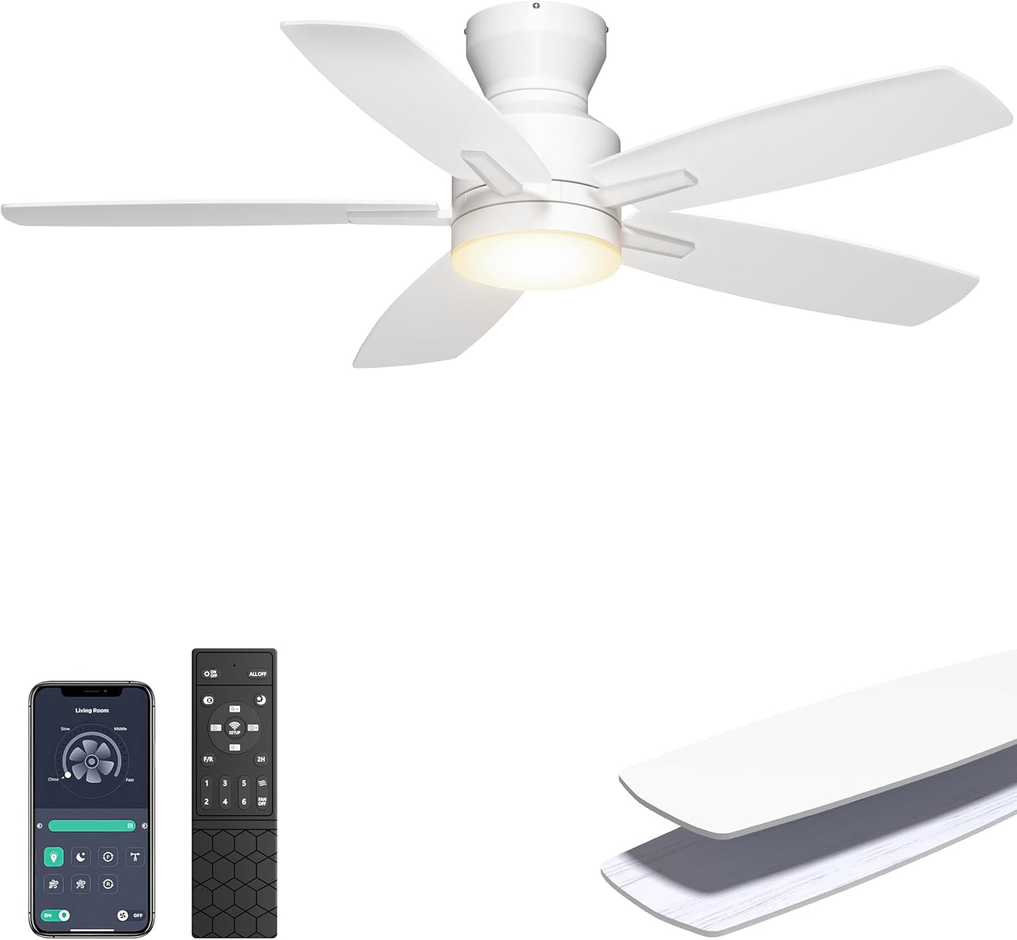 Ohniyou 42ft' Low Profile Ceiling Fan with Light and Remote Control