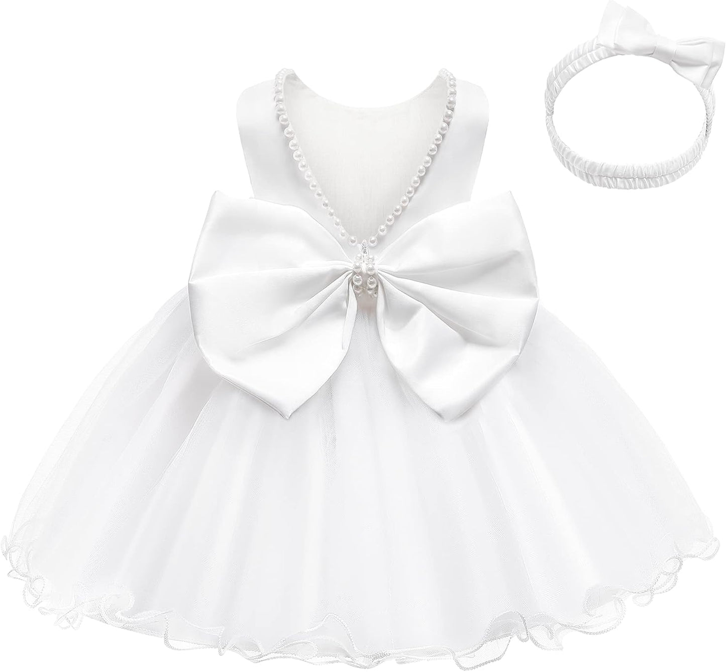 LZH Baby Girls Dress Ruffle Lace Backless Bowknot with Headwear