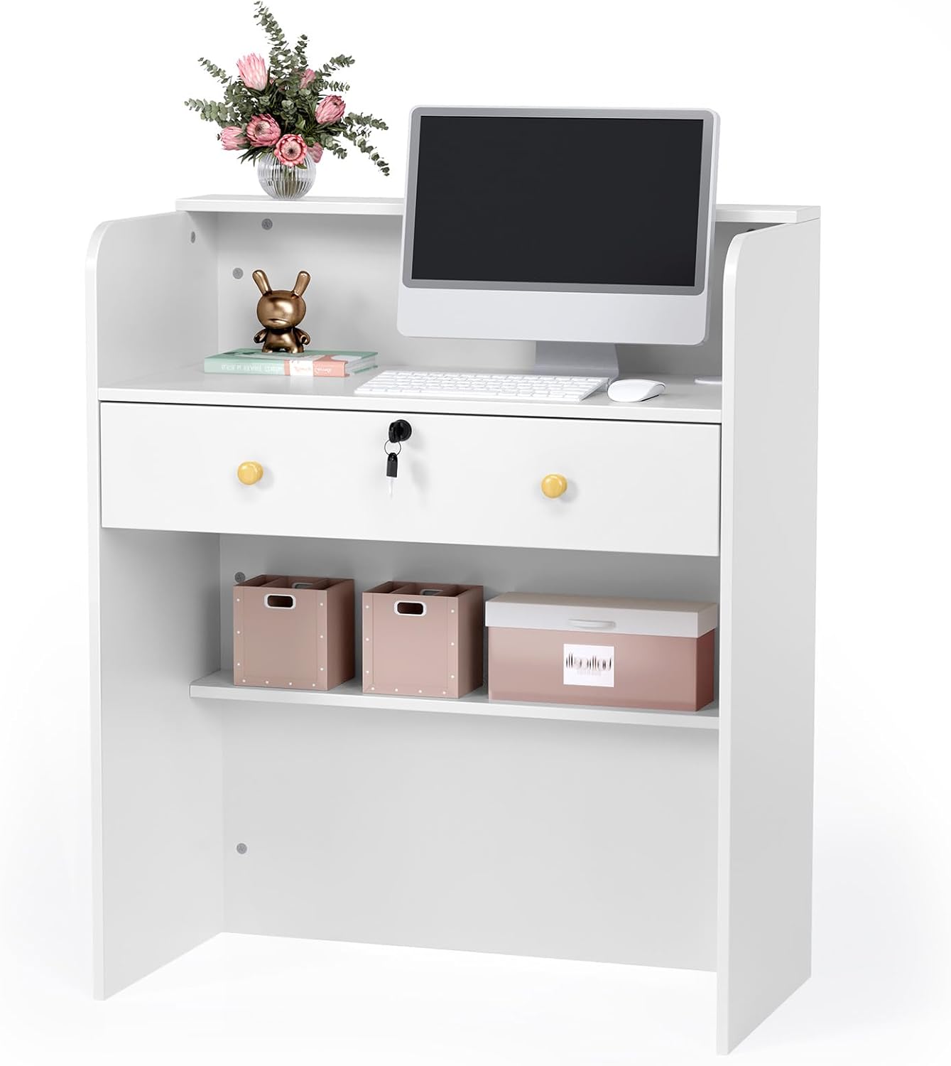 OmySalon Reception Desk with Lockable Drawer for Modern Spaces