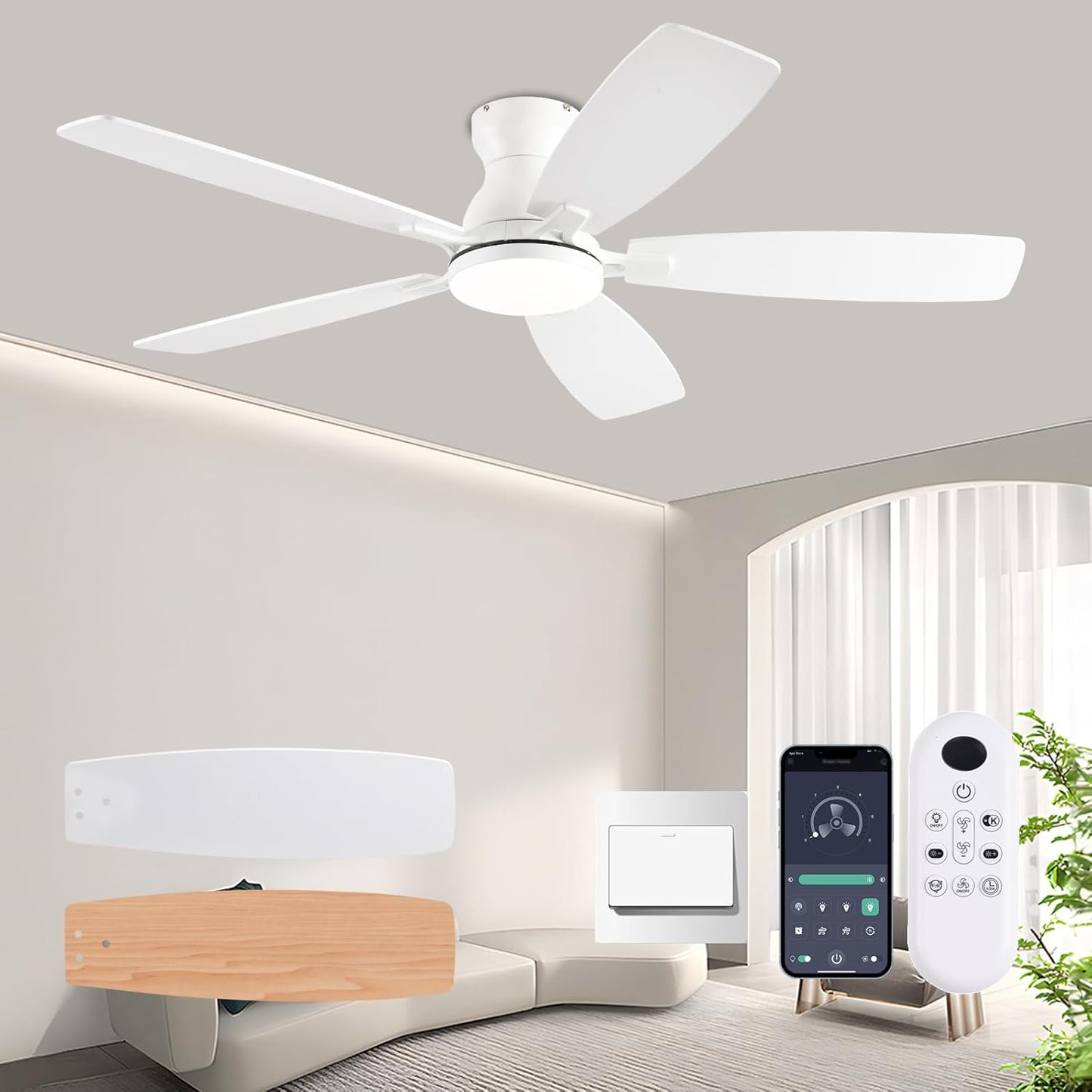 52inch Ceiling Fan with Lights and Remote Control for Home