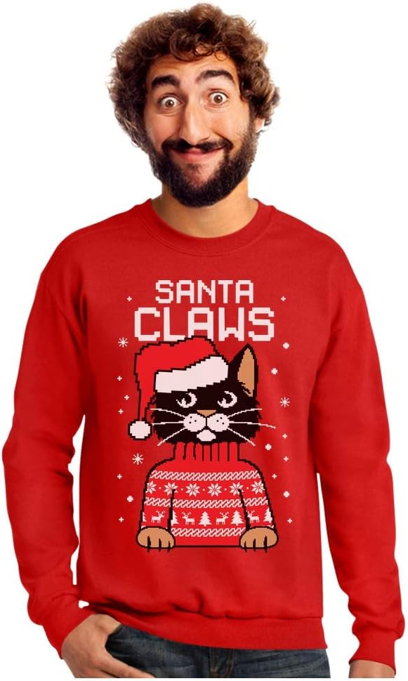 Tstars Cat Santa Claws Men's Ugly Xmas Sweatshirt