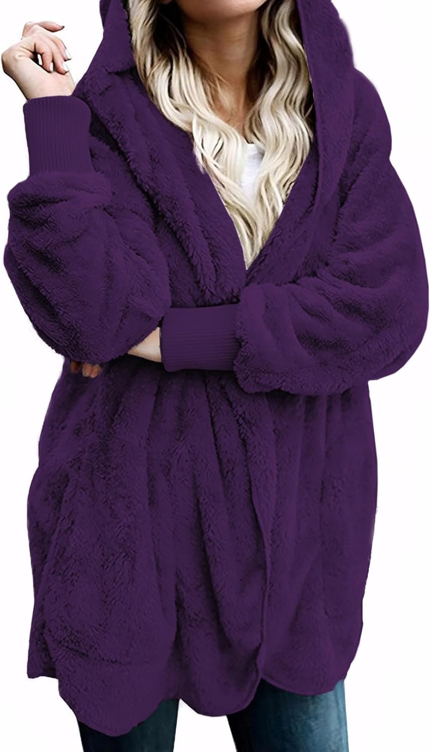 Fuzzy Hooded Cardigan for Women - Cozy Winter Jacket with Pockets