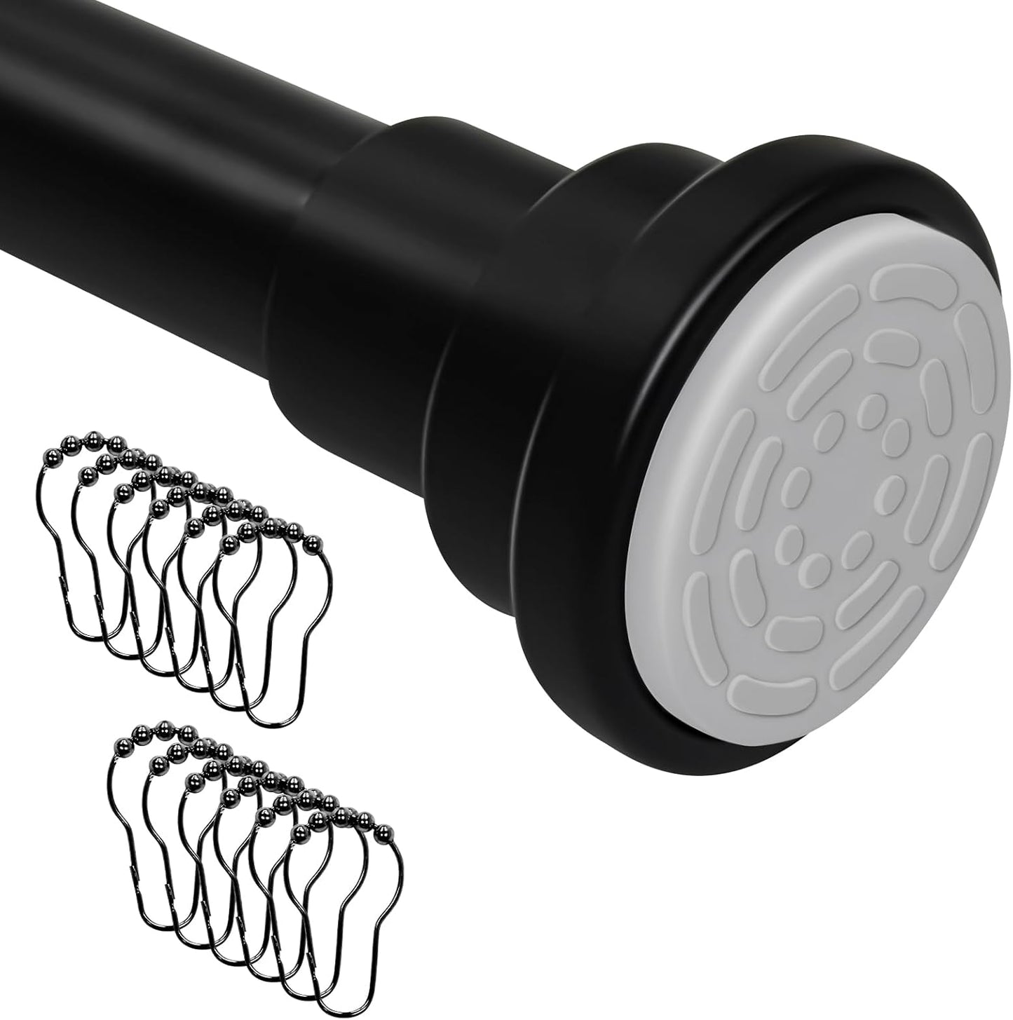 Adjustable Matte Black Tension Shower Rod - No Drill, Rust Proof, Heavy-Duty