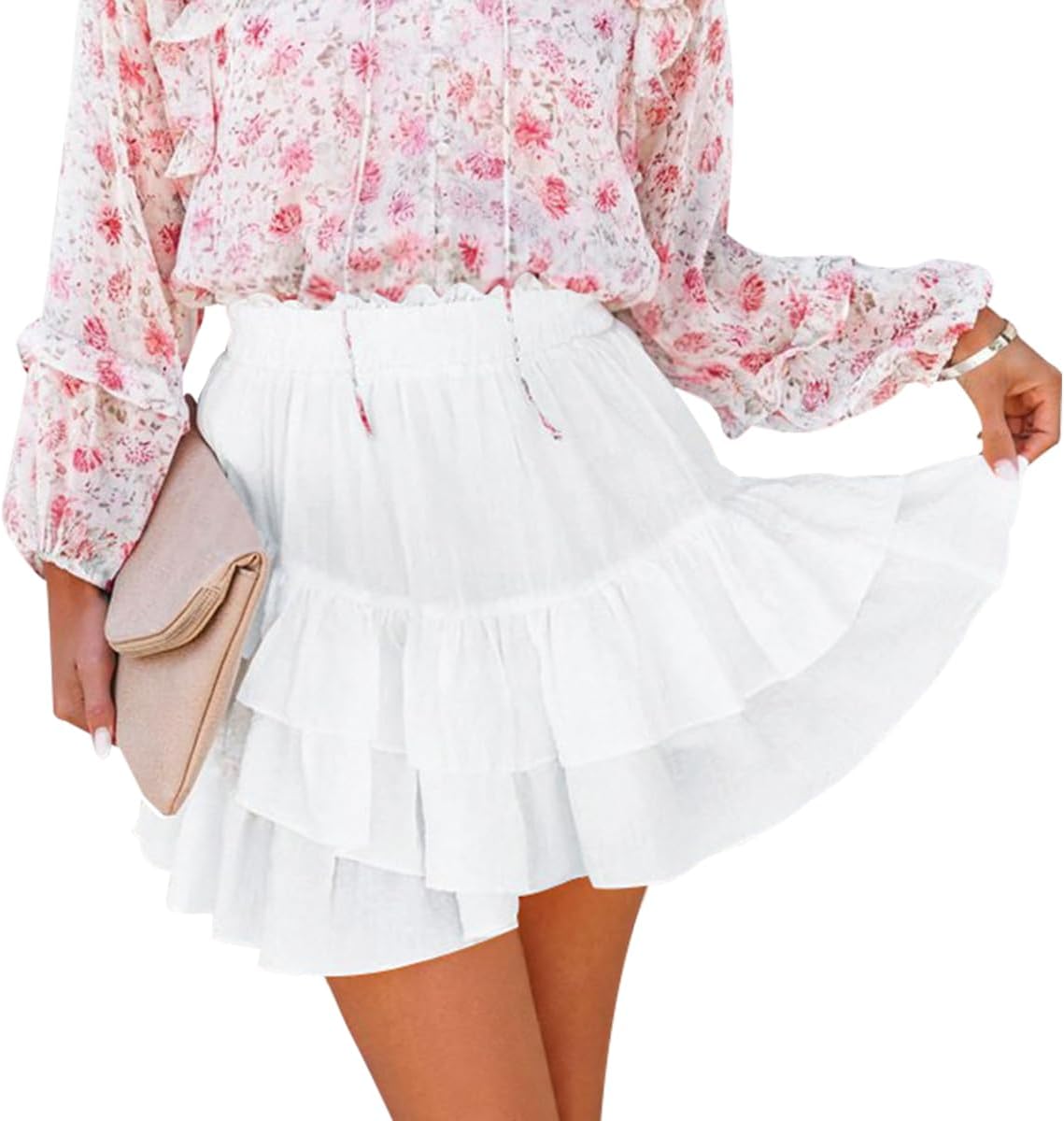 Flowy Shorts for Women Casual Ruffle Tiered Skorts High Waist