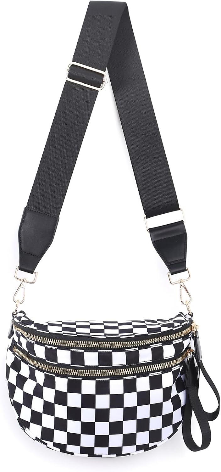 Checkered Nylon Crossbody Bags for Women - Large Sling Purse