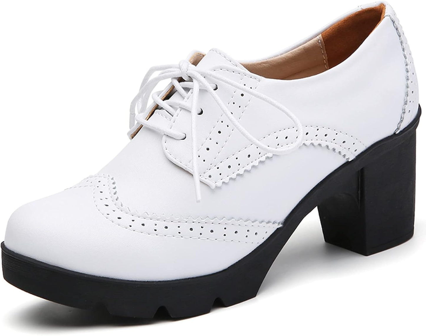 DADAWEN Women's Classic T-Strap Platform Mid-Heel Oxfords Shoes