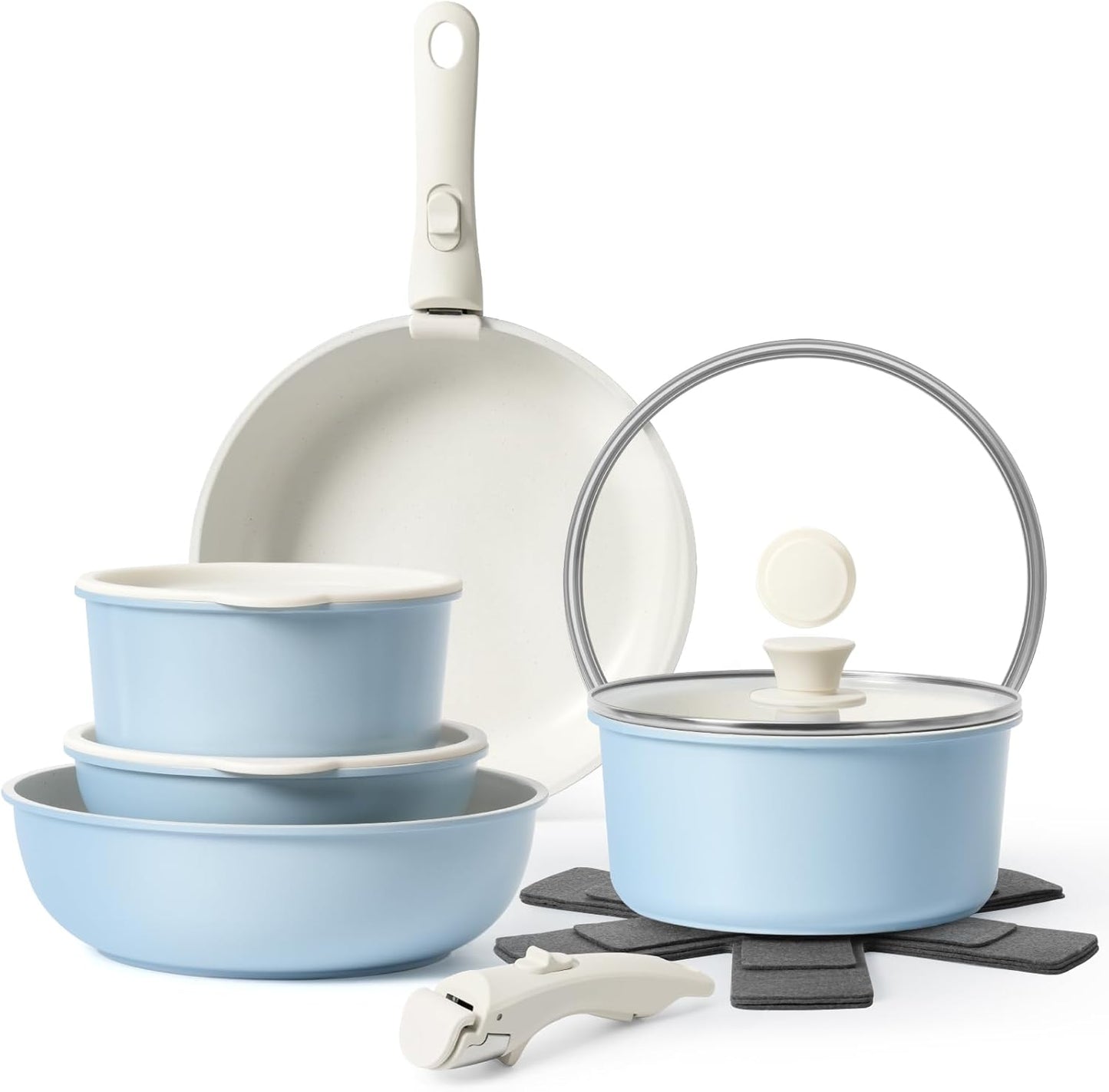 15Pcs Non Stick Pots and Pans Set with Detachable Handle