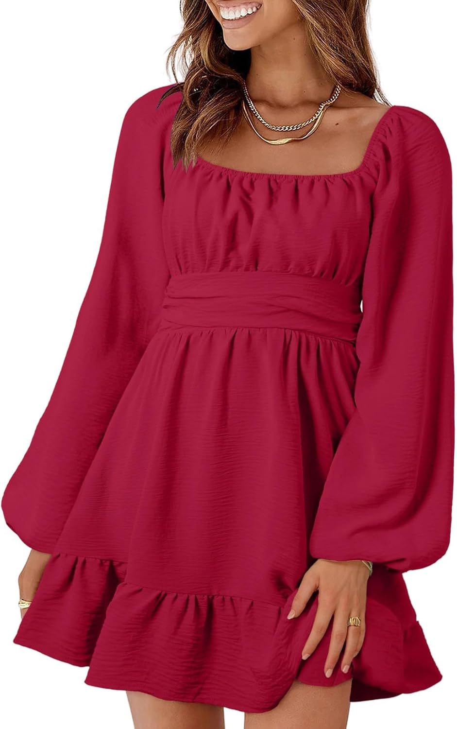 Dokotoo Womens Dress Long Lantern Sleeve Square Neck Tie Backless