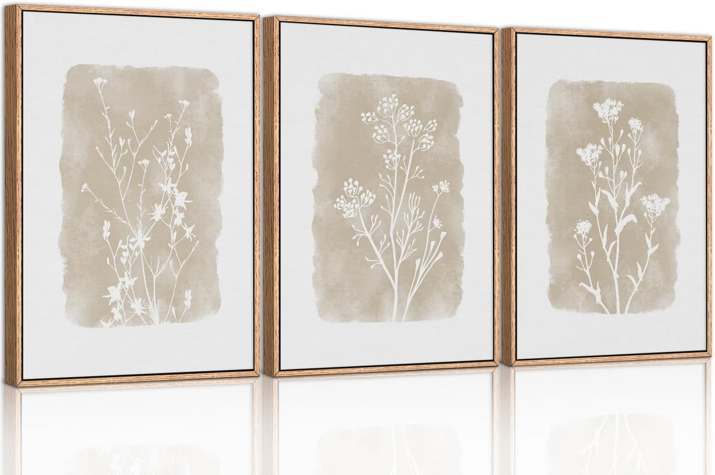 Neutral Botanical Wall Art Set of 3 for Modern Home Decor