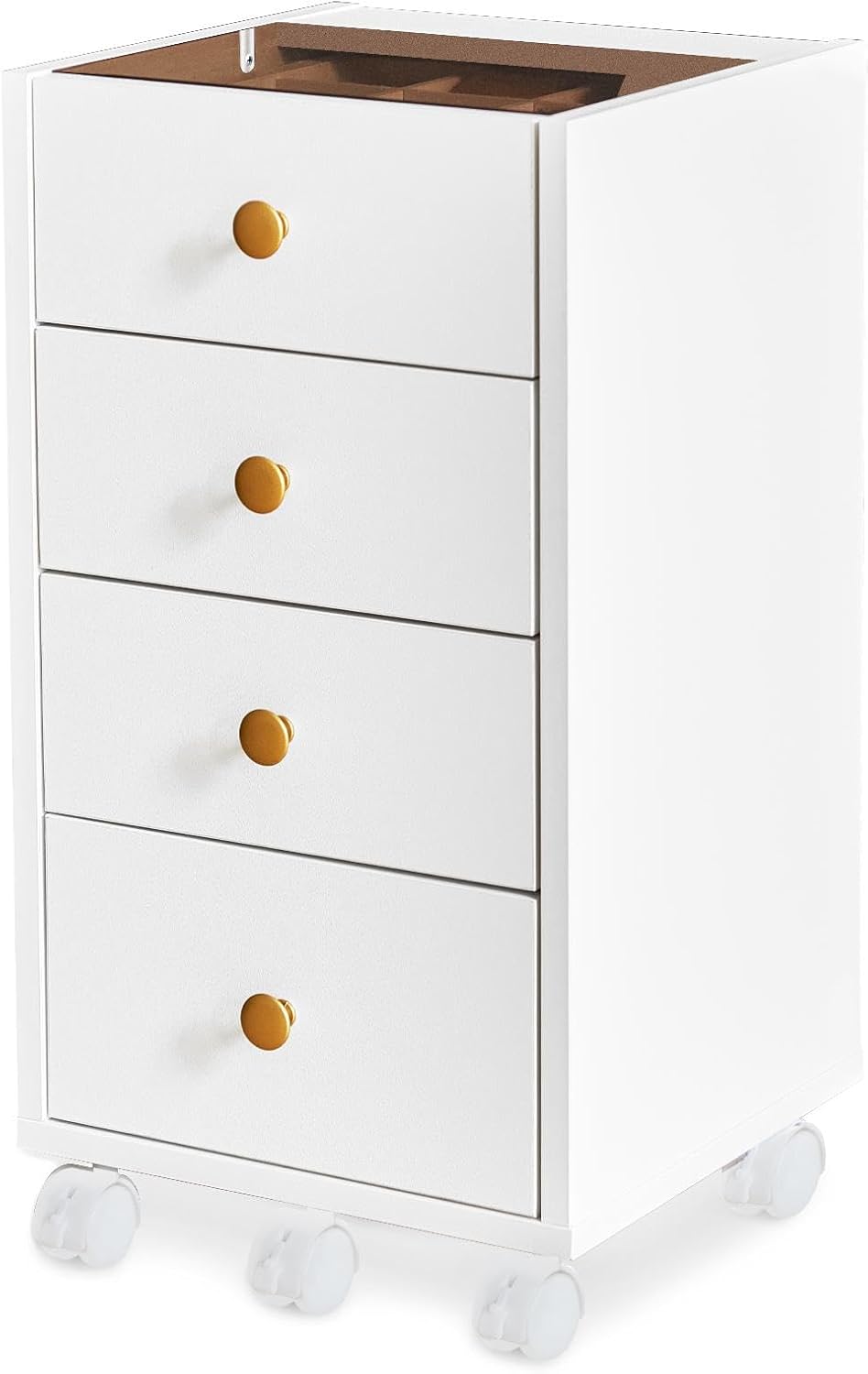 White Mini File Cabinet with Lockable Wheels