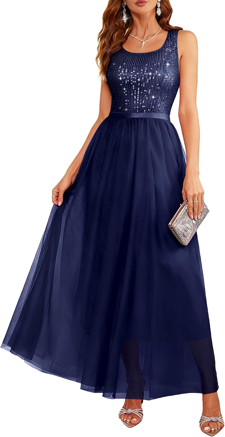 BeryLove Sequin Dress for Women: Elegant A-Line Maxi Gown