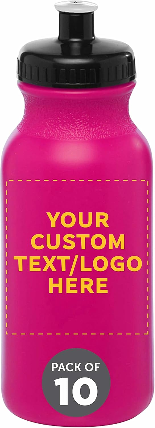 Custom 20 oz. Water Bottles with Push Cap - Set of 10 for Events