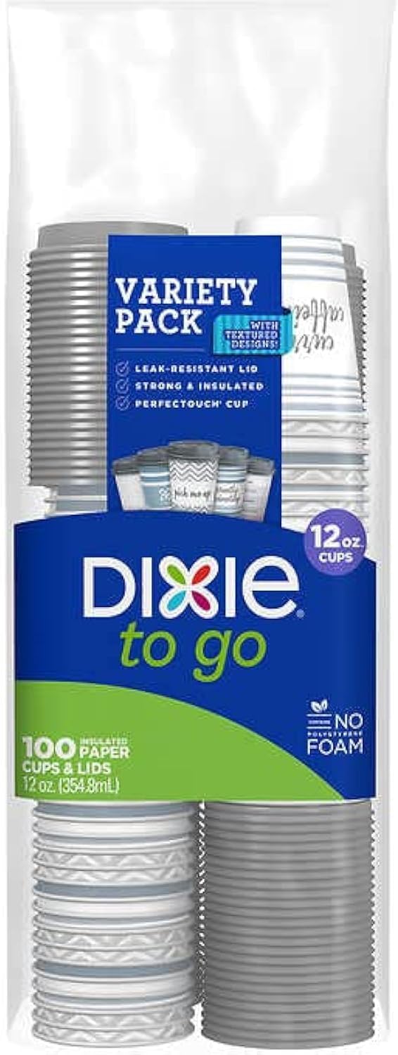 Dixie To Go 12 Oz Coffee Cups, 120 Count, Assorted Designs