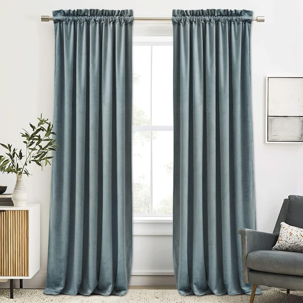 RYB Home Blue Velvet Curtains for Bedroom, Stylish and Cozy