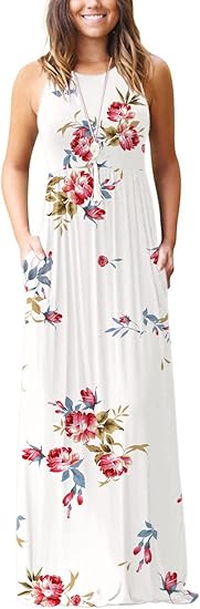 GRECERELLE Women's Sleeveless Racerback Maxi Dress with Pockets