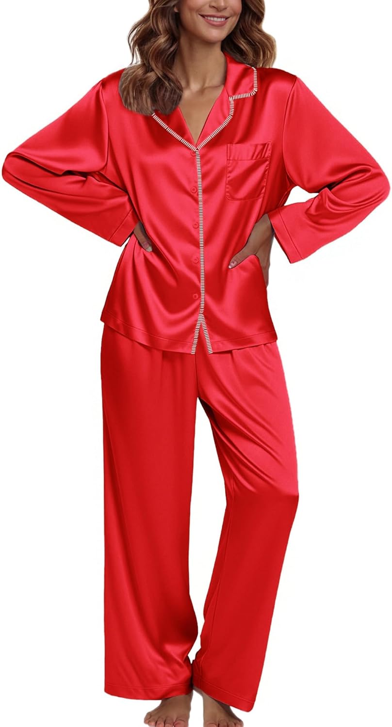 Ekouaer Pajamas For Women Set Silk Pjs 2 Piece Satin Sleepwear