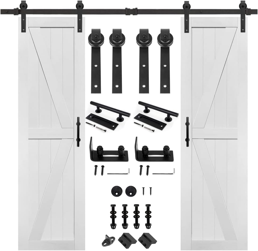 24in x 84in MDF Double Barn Door with 8FT Sliding Hardware Kit