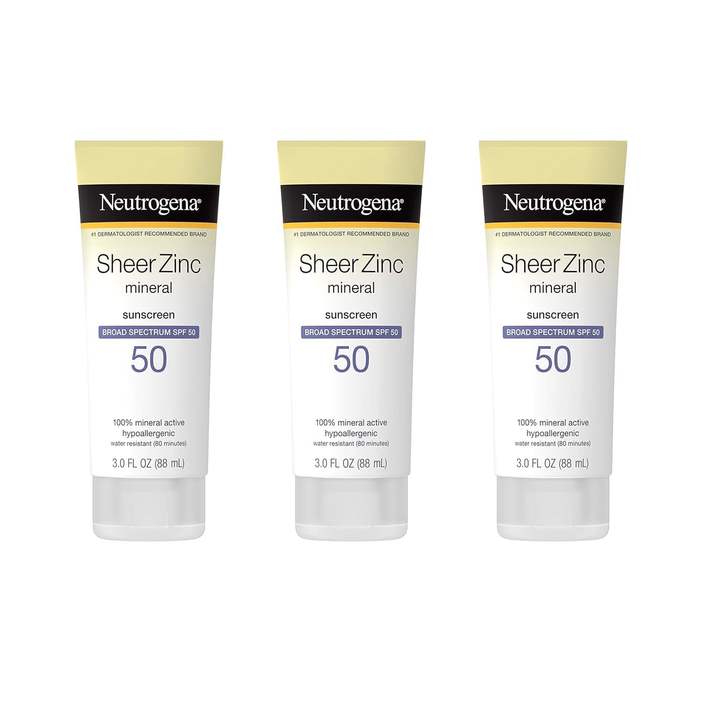 Neutrogena Mineral Sunscreen SPF 50 for Sensitive Skin, 3 Pack