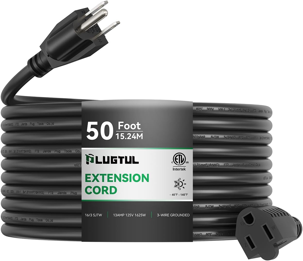 PLUGTUL Outdoor Extension Cord 50 FT Waterproof Heavy Duty