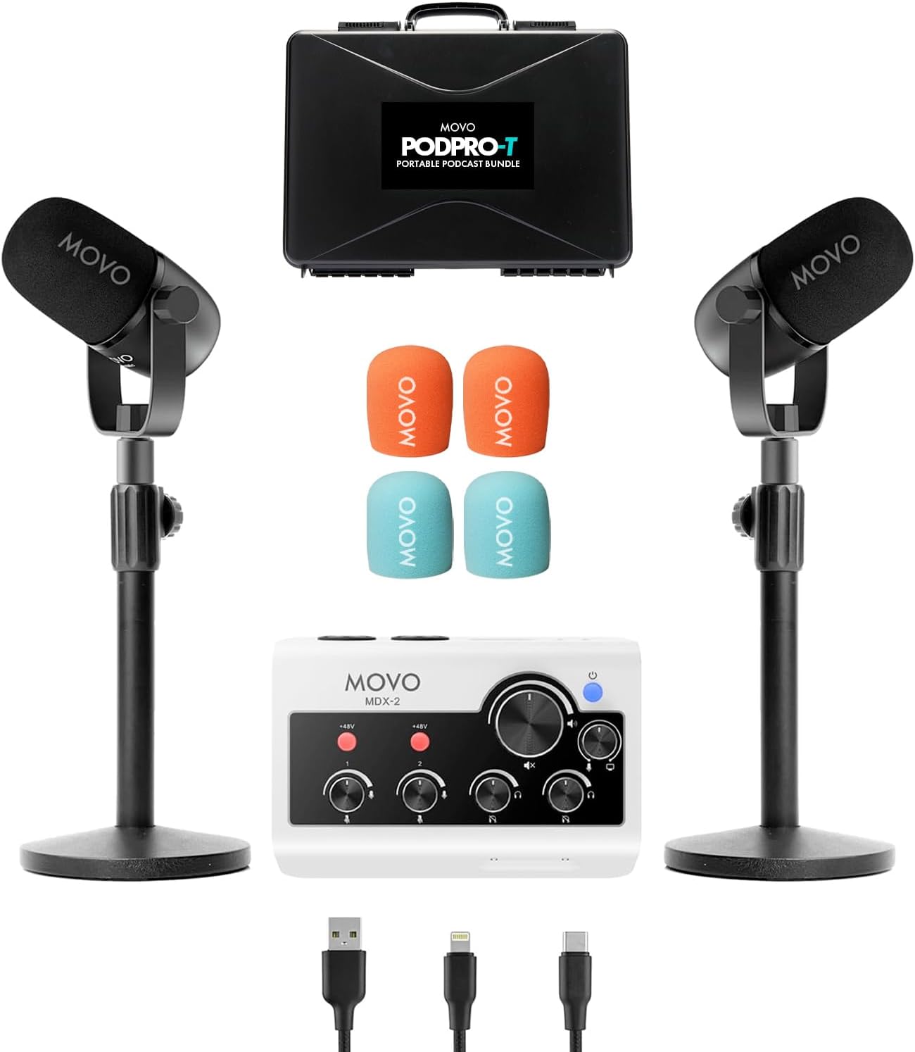 Movo Portable Podcast Equipment Bundle for iPhone and Android
