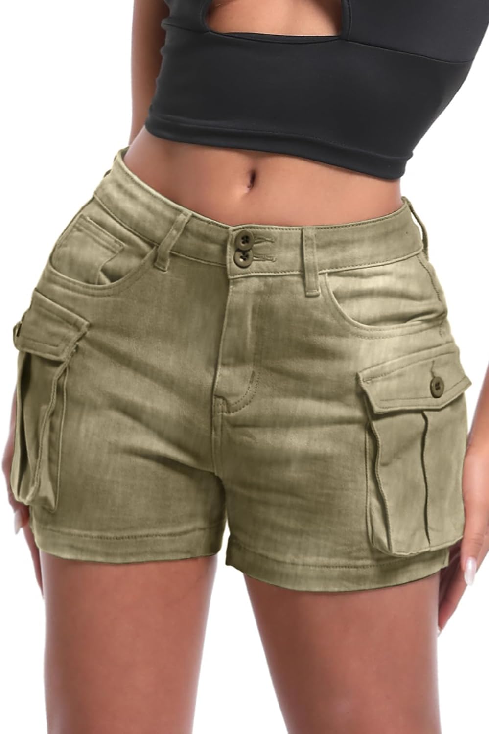 ELLEVEN Women's High-Stretch Cargo Shorts for Y2K Style