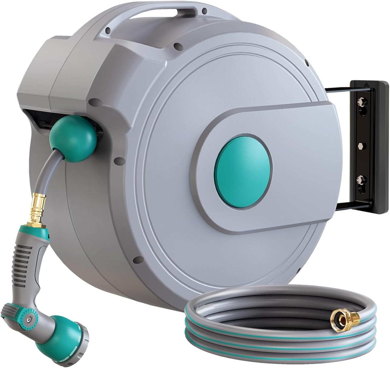 100 ft Retractable Garden Hose Reel with 10-Function Nozzle