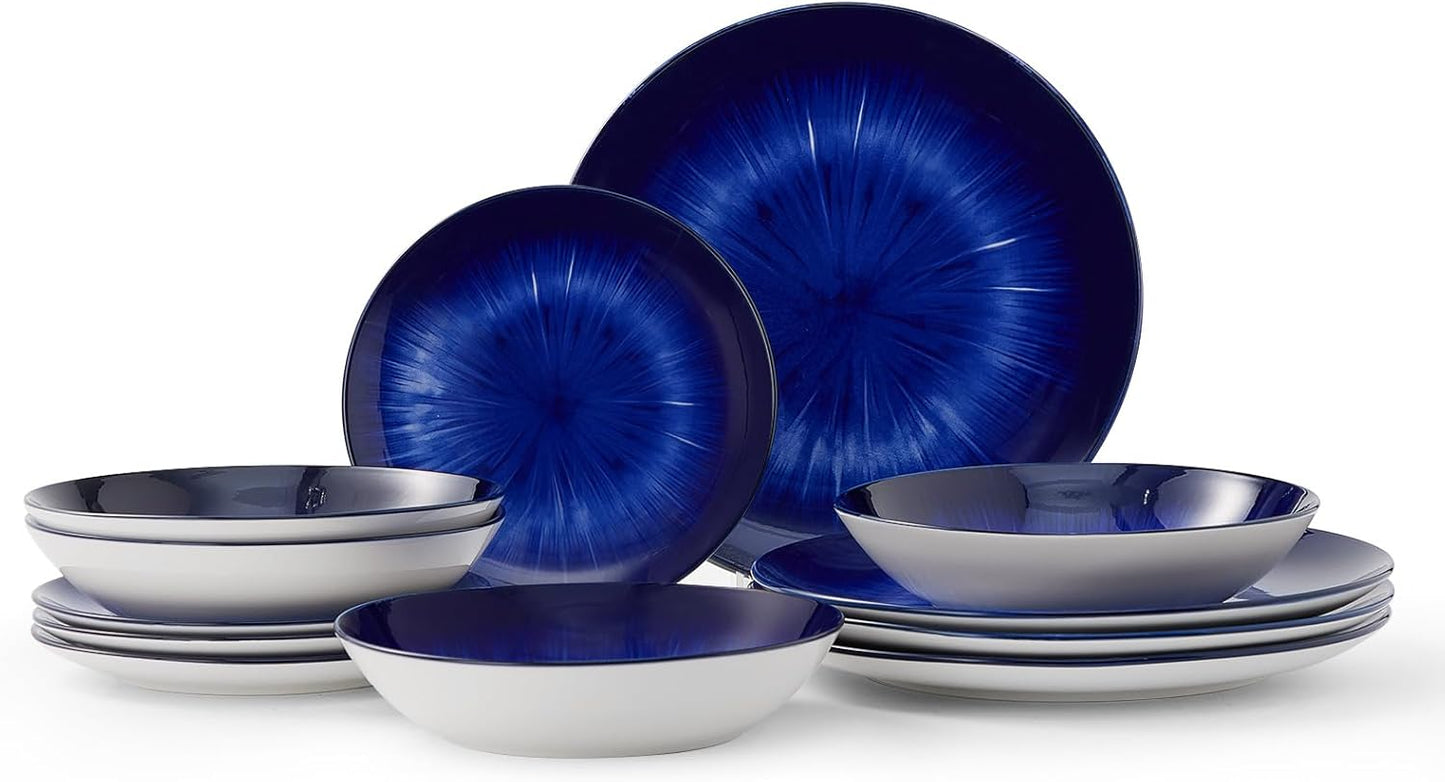 Bestone Porcelain Dinnerware Sets for 4, 12 pcs Handmade Dish Set