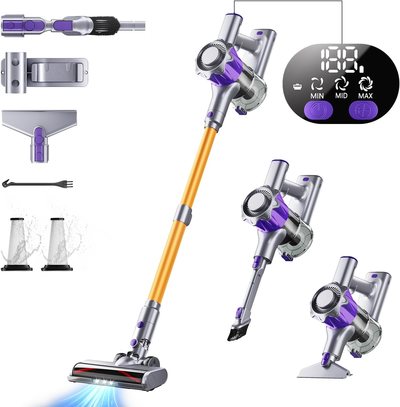 Powerful Cordless Vacuum: 40Kpa Suction, 50Mins Battery Life