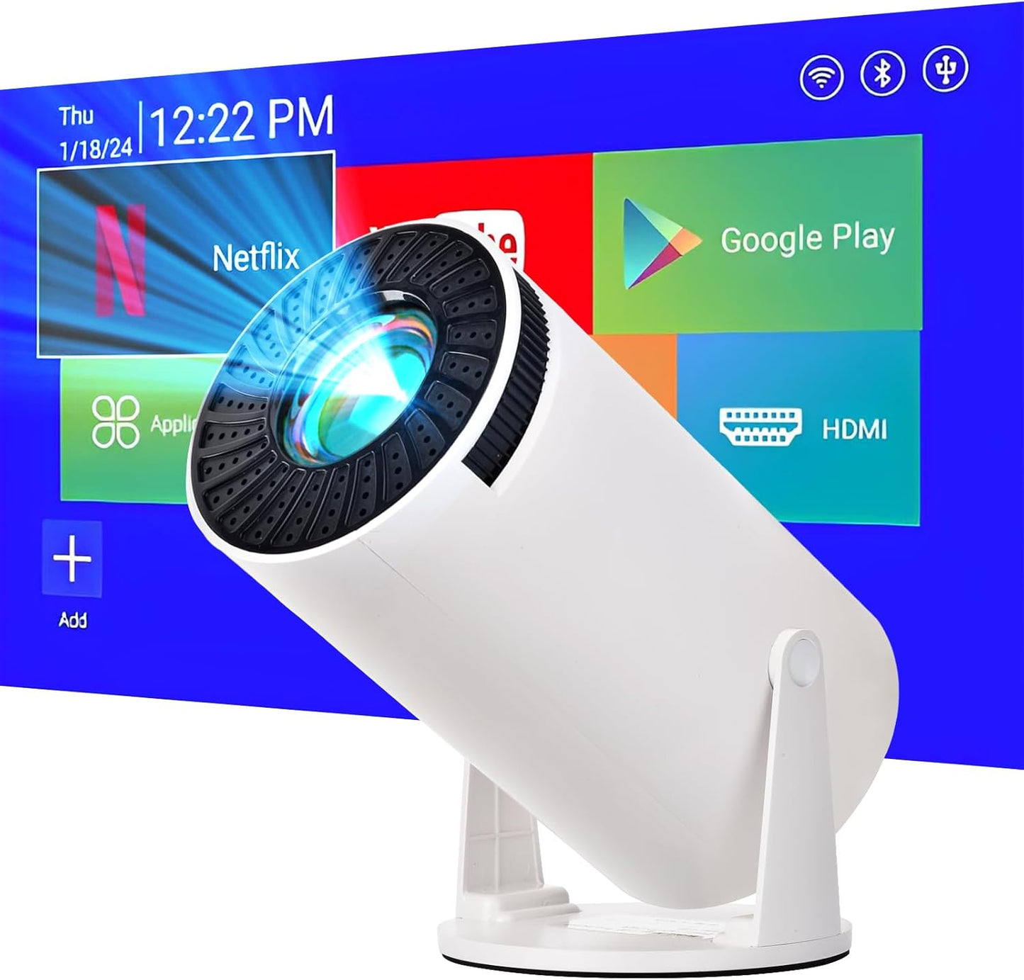 FOSENHL Mini 4K Projector: WiFi, Bluetooth, Android TV, Rotatable Screen