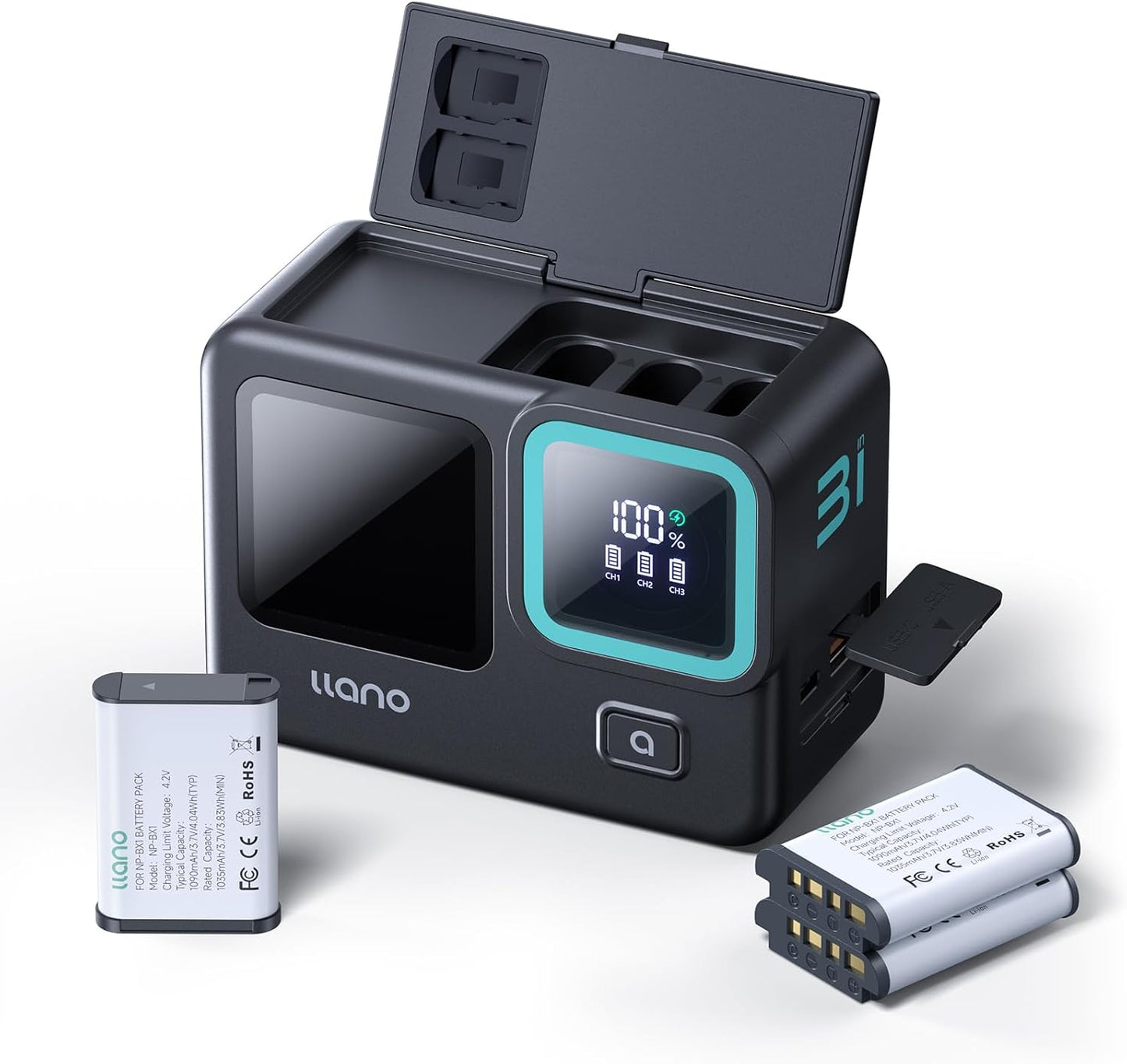 llano 3 Pack NP-BX1 Batteries and Dual Fast Charger for Sony