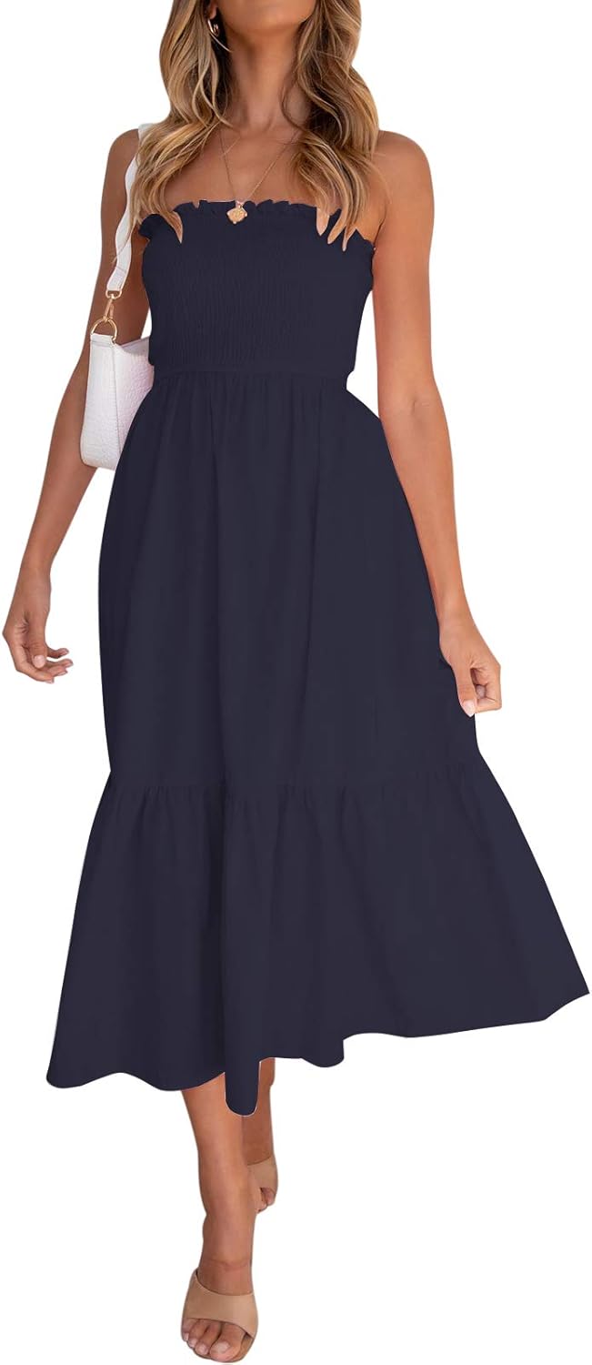 ZESICA Women's Summer Strapless Dress for Beach and Parties