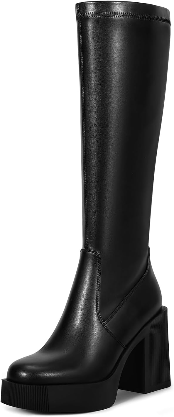 Platform Knee High Boots for Women - Chunky High Heel Style