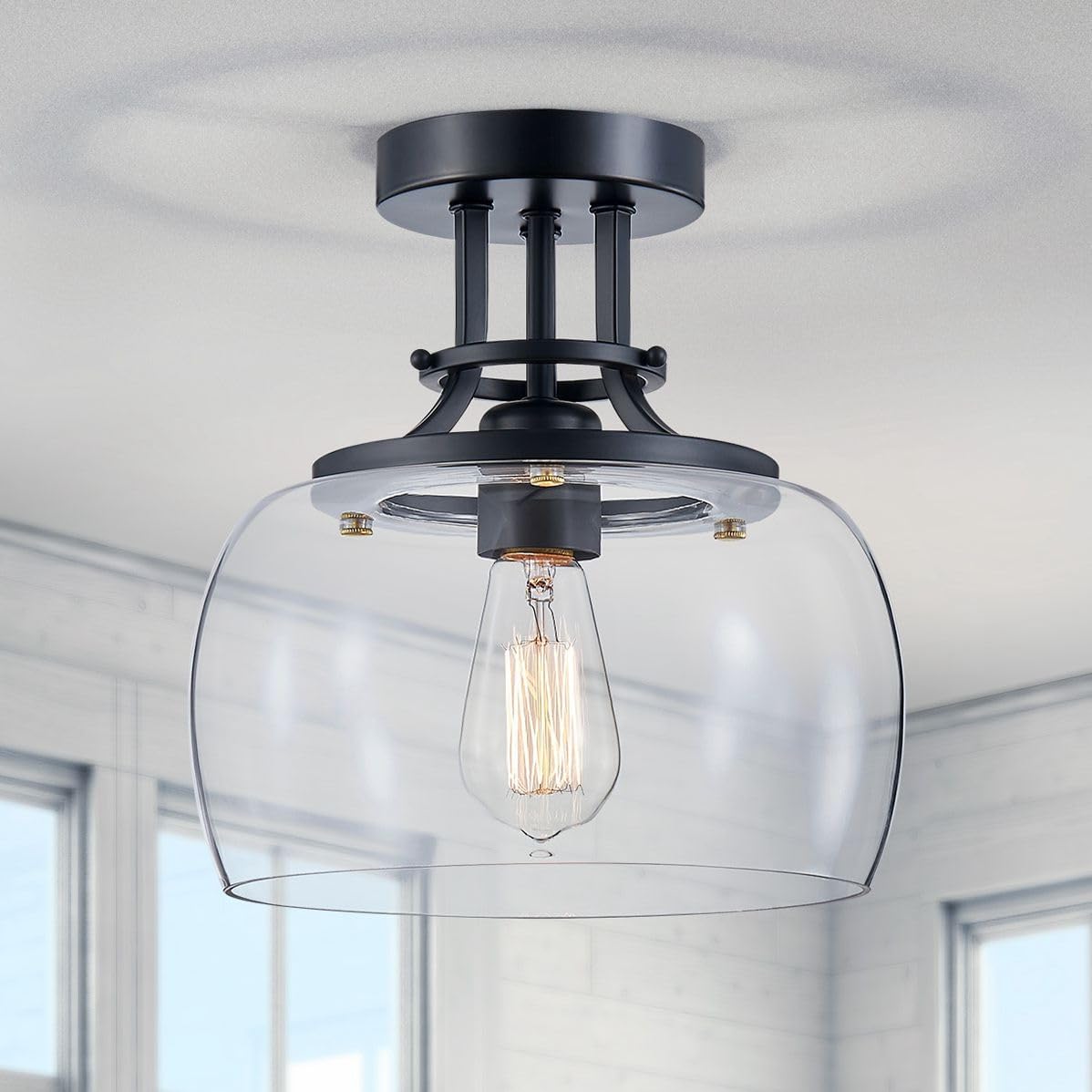 WUZUPS Rustic Farmhouse Industrial Round Chandelier Light Fixture