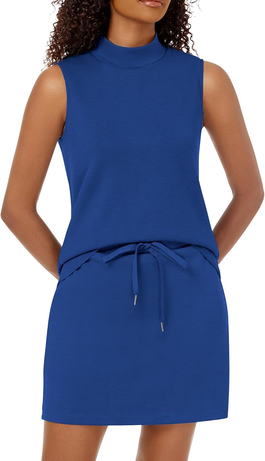 Two Piece Skirt Set for Women Casual Mock Neck Sleeveless Top
