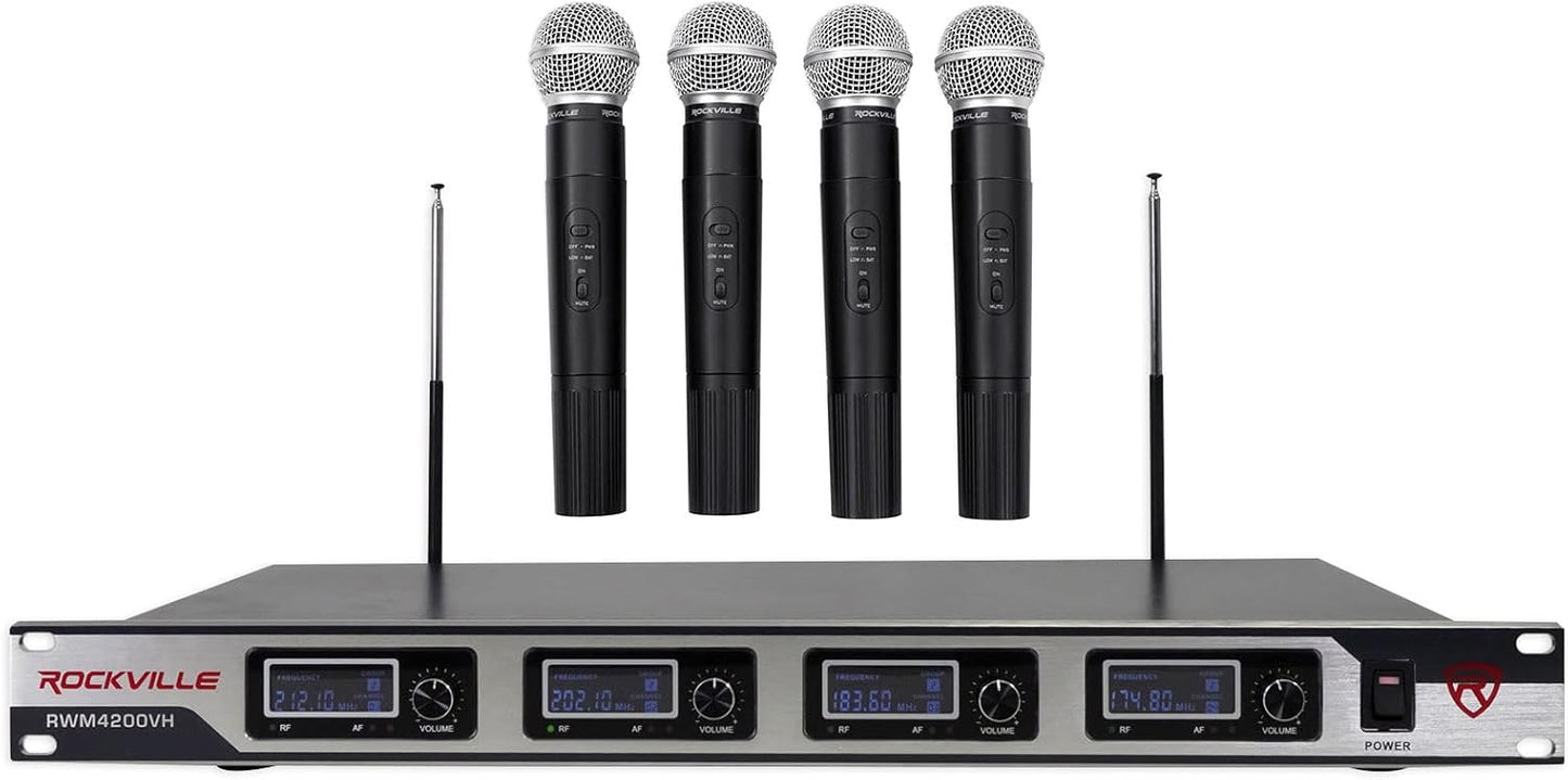 Rockville RWM4200VH VHF Wireless Quad Handheld Microphone System