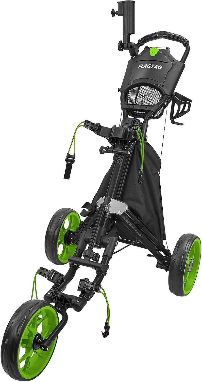 FLAGTAG Golf Push Cart: Foldable, 3 Wheels, Foot Brake