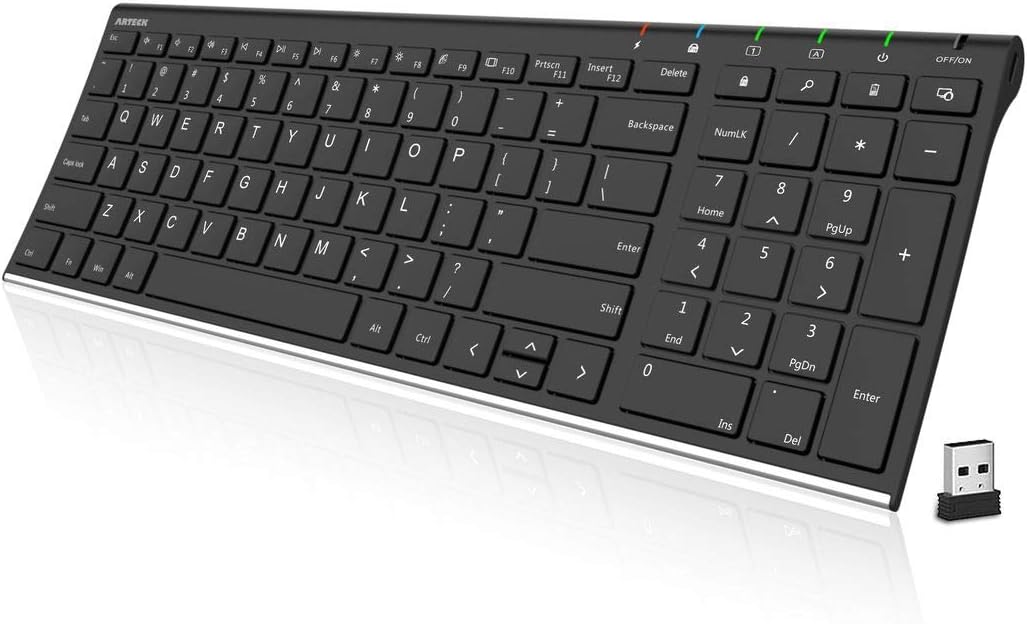 Arteck Ultra Slim Wireless Keyboard - Numeric Keypad - Windows Compatible - Rechargeable
