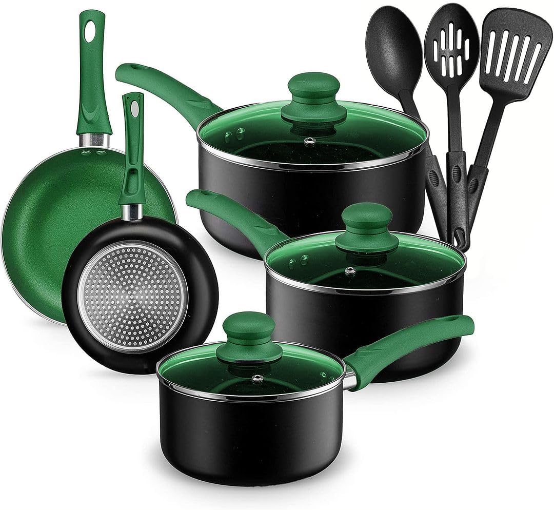 Chef's Star Nonstick Pots And Pans Set 11 Pieces Green Cookware