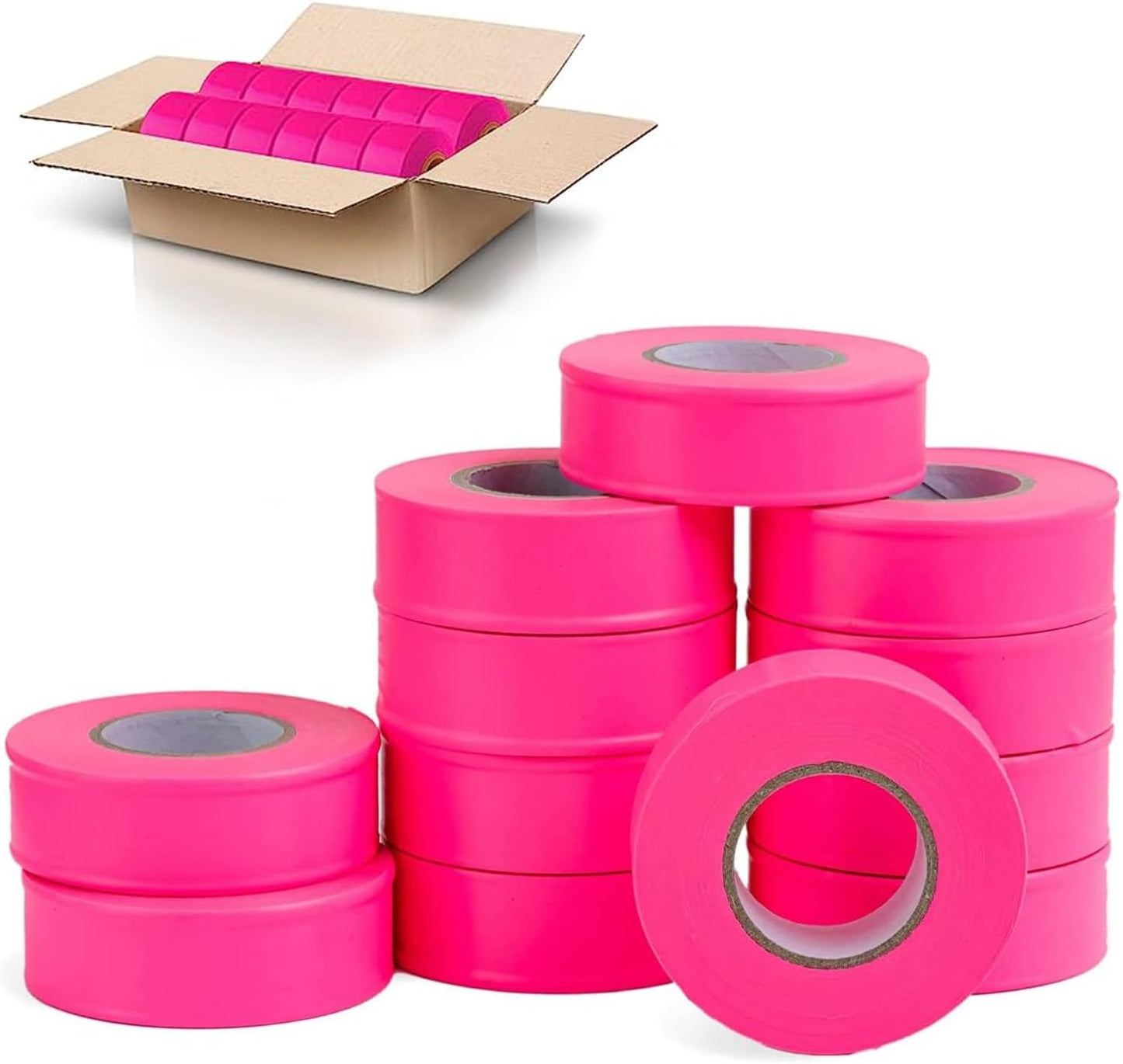 AdirPro Fluorescent Flagging Tape - 12 Pack for Marking Needs