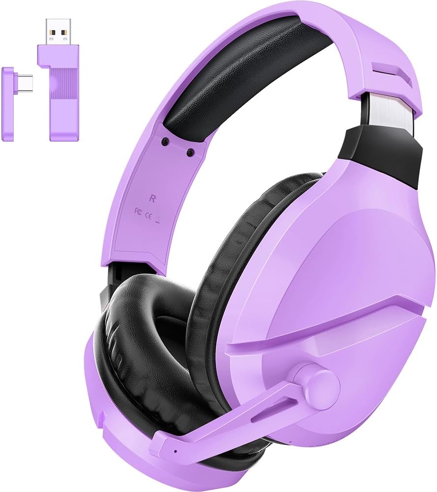 Wireless Gaming Headset: Noise Canceling Mic, 2.4G/Bluetooth, Multi-Platform (Purple)