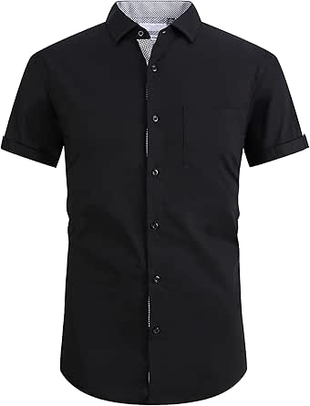 Damipow Mens Short Sleeve Dress Shirts for Business Casual Wear