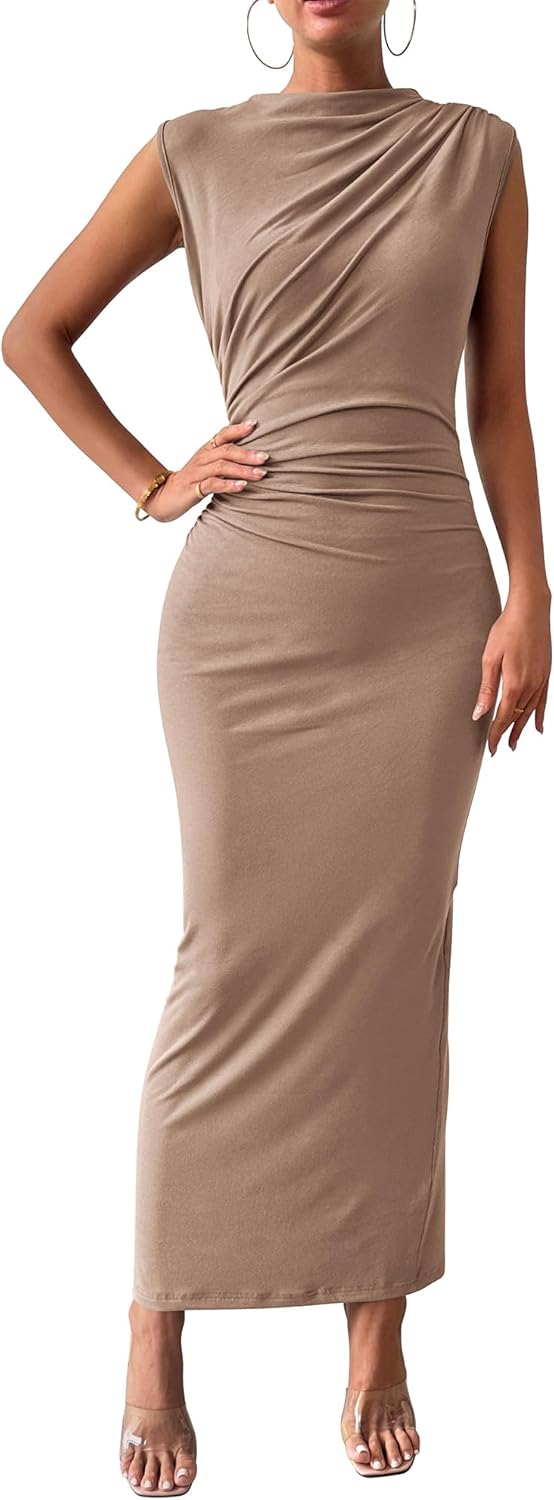 BTFBM Women's Ruched Bodycon Dress for Elegant Evening Parties