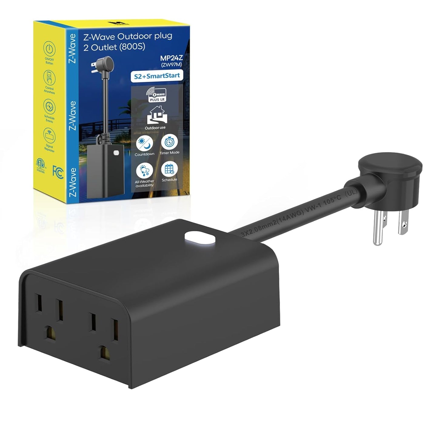 Minoston Z-Wave Smart Plug with 2 Outlets for Outdoor Use