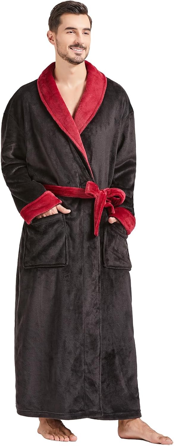 Fleece Long Robe for Men - Big and Tall Plush Bathrobe