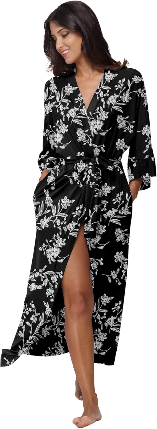 Women's Soft Long Bath Robes Full Length Kimonos Sleepwear