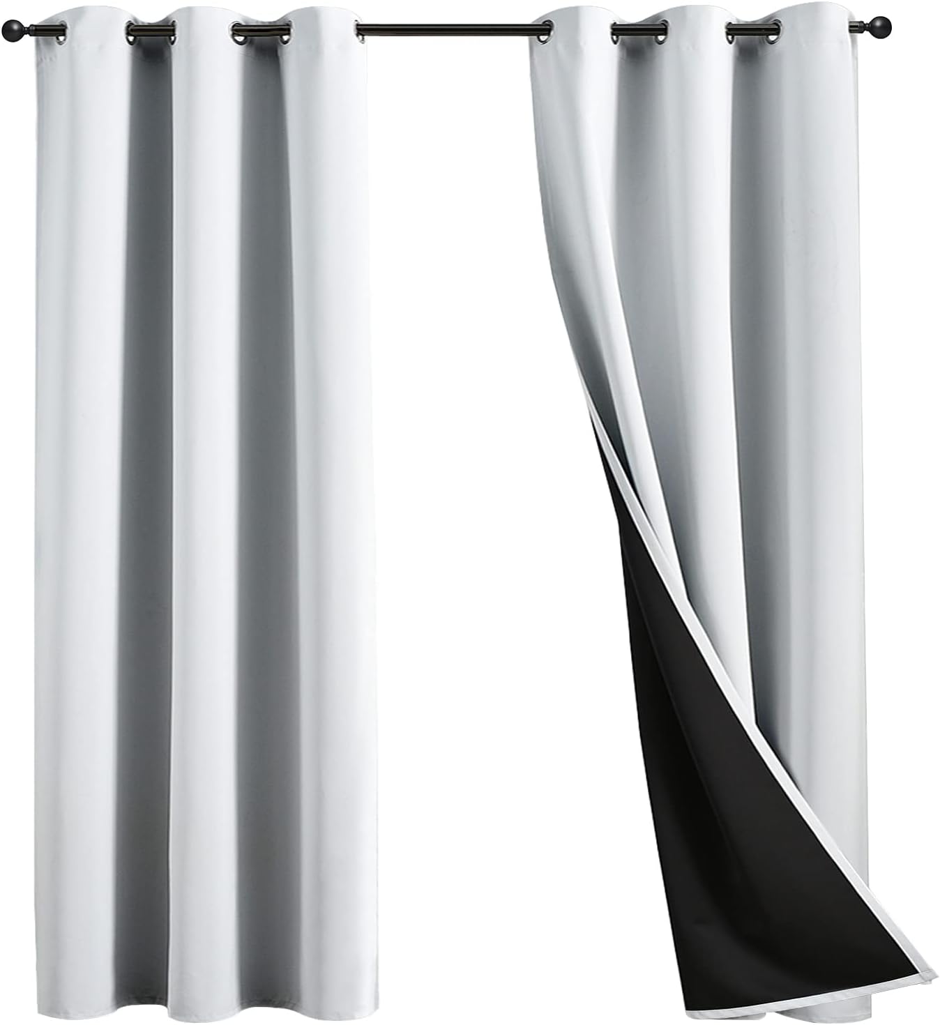 JSFLY 100% Blackout Curtains - Noise Reduction, Thermal Insulated, Room Darkening - 2 Panels, 42x63 in White